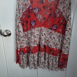 Free People Floral Red and Gray Blouse